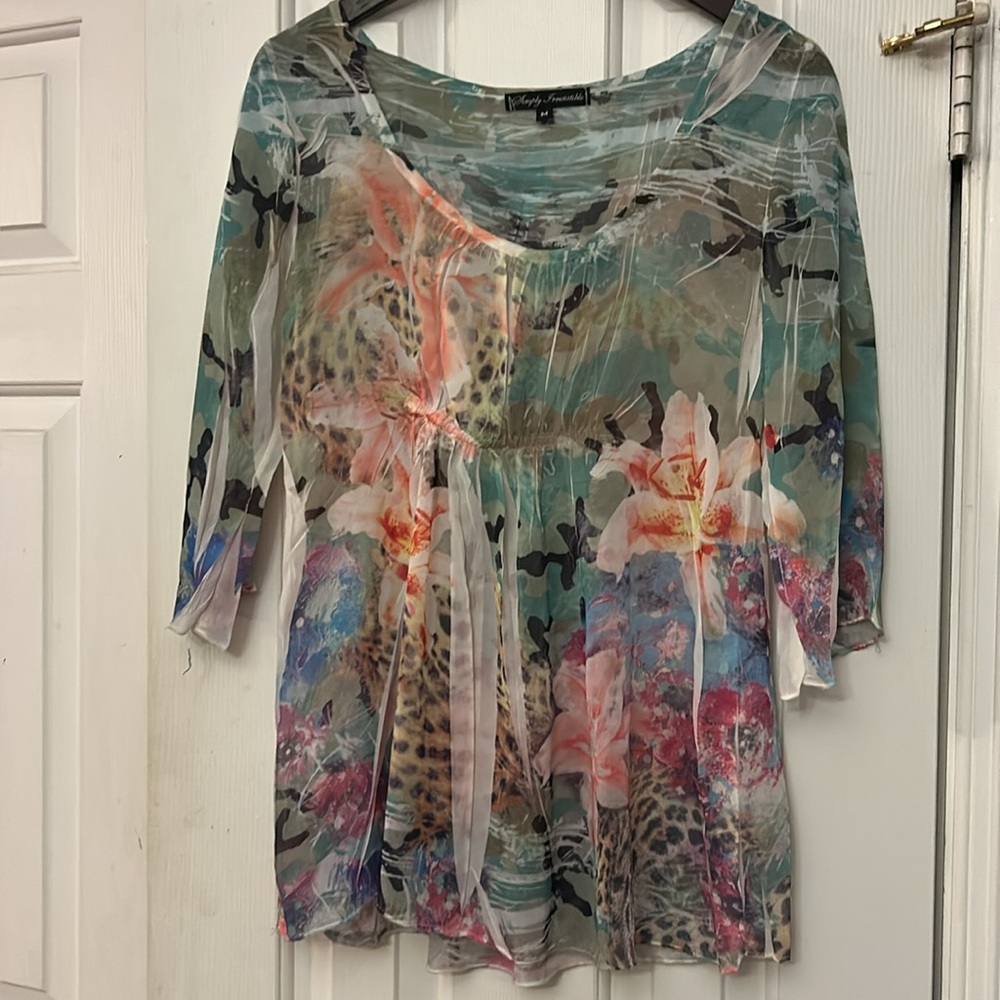 Simply Irresistible Floral and Animal Print Sheer Blouse mixed colors size M
